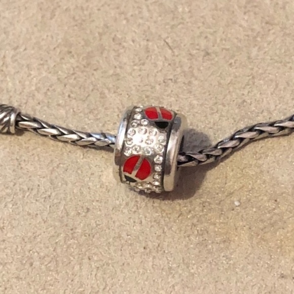 Brighton Ladybug stopper bead Red & black enamel with clear crystals Retired - Picture 5 of 8